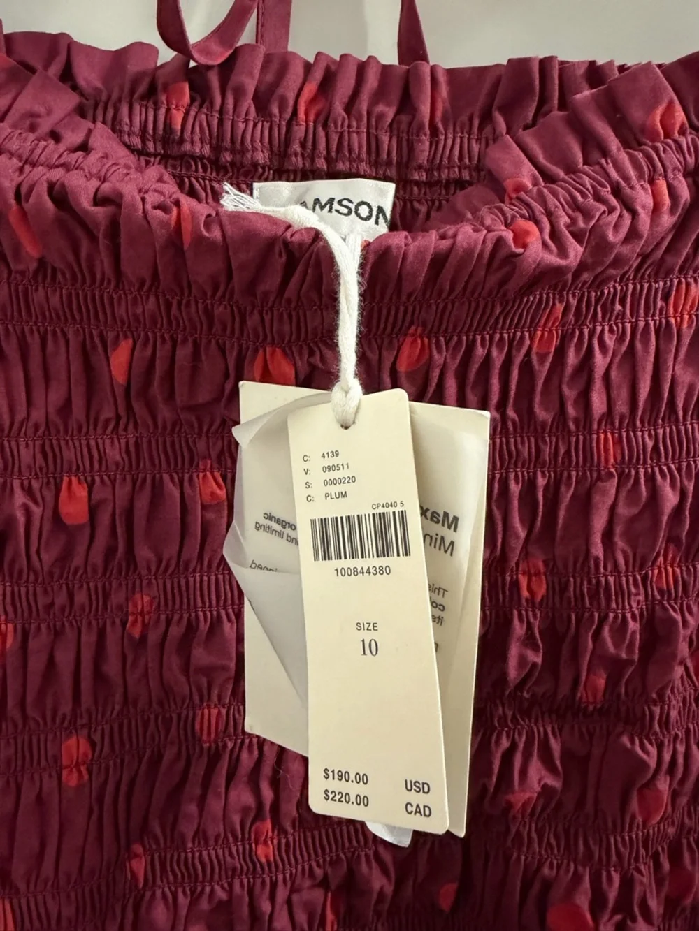 Damson Madders Smocked Square-Neck Burgundy Polka-Dot Dress - Picture 5 of 6